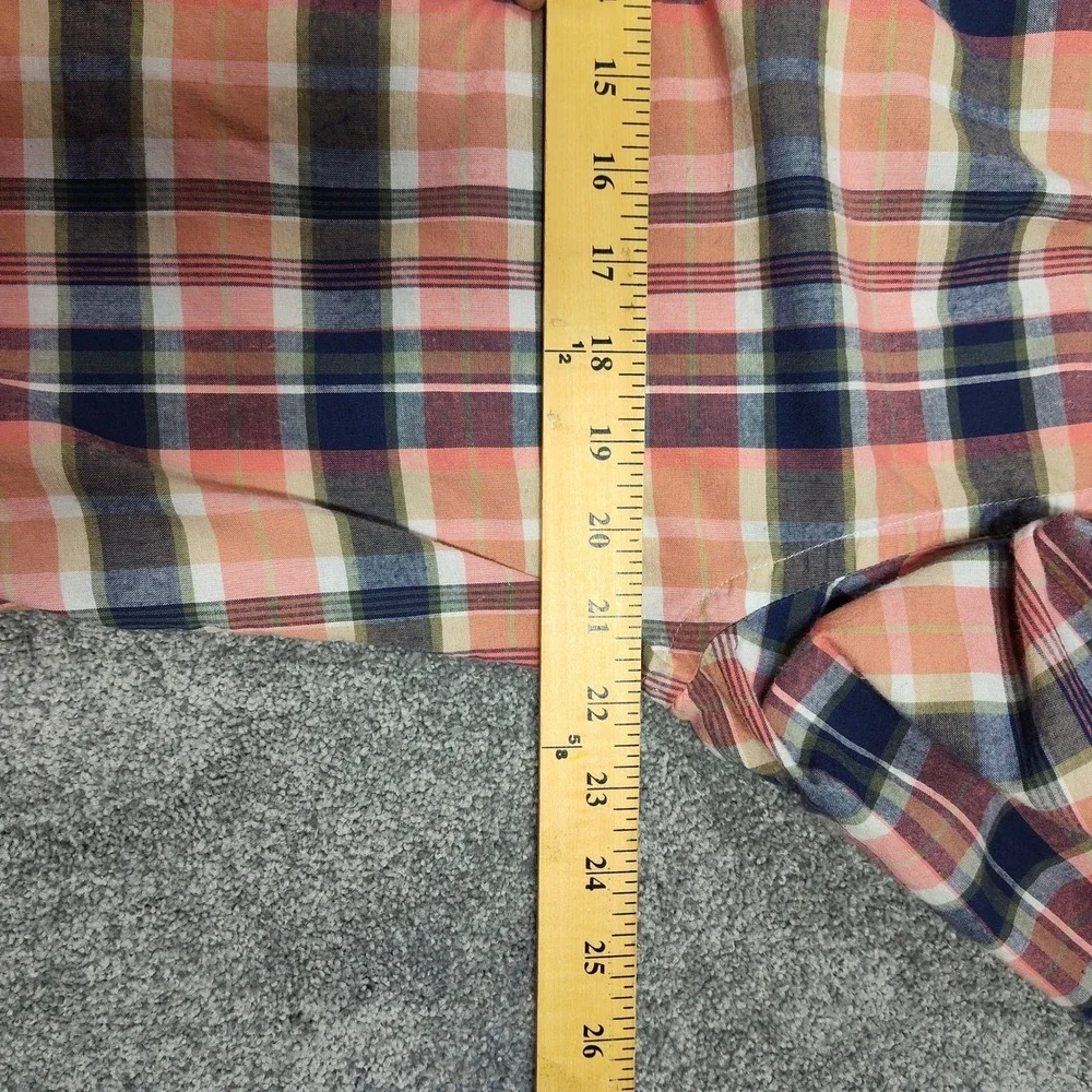 J Crew Mens Summer Plaid Button Down Long Sleeve Shirt Size M Peach Navy Cotton